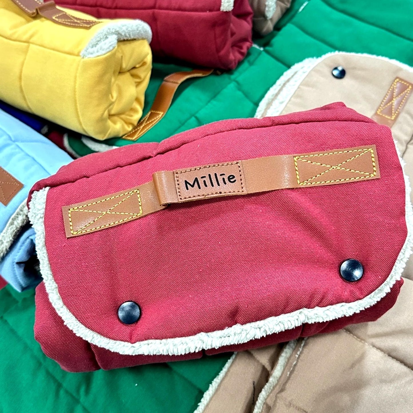 Roll up Travel Dog Mat, Handmade Cotton, Stain & Water Repellent