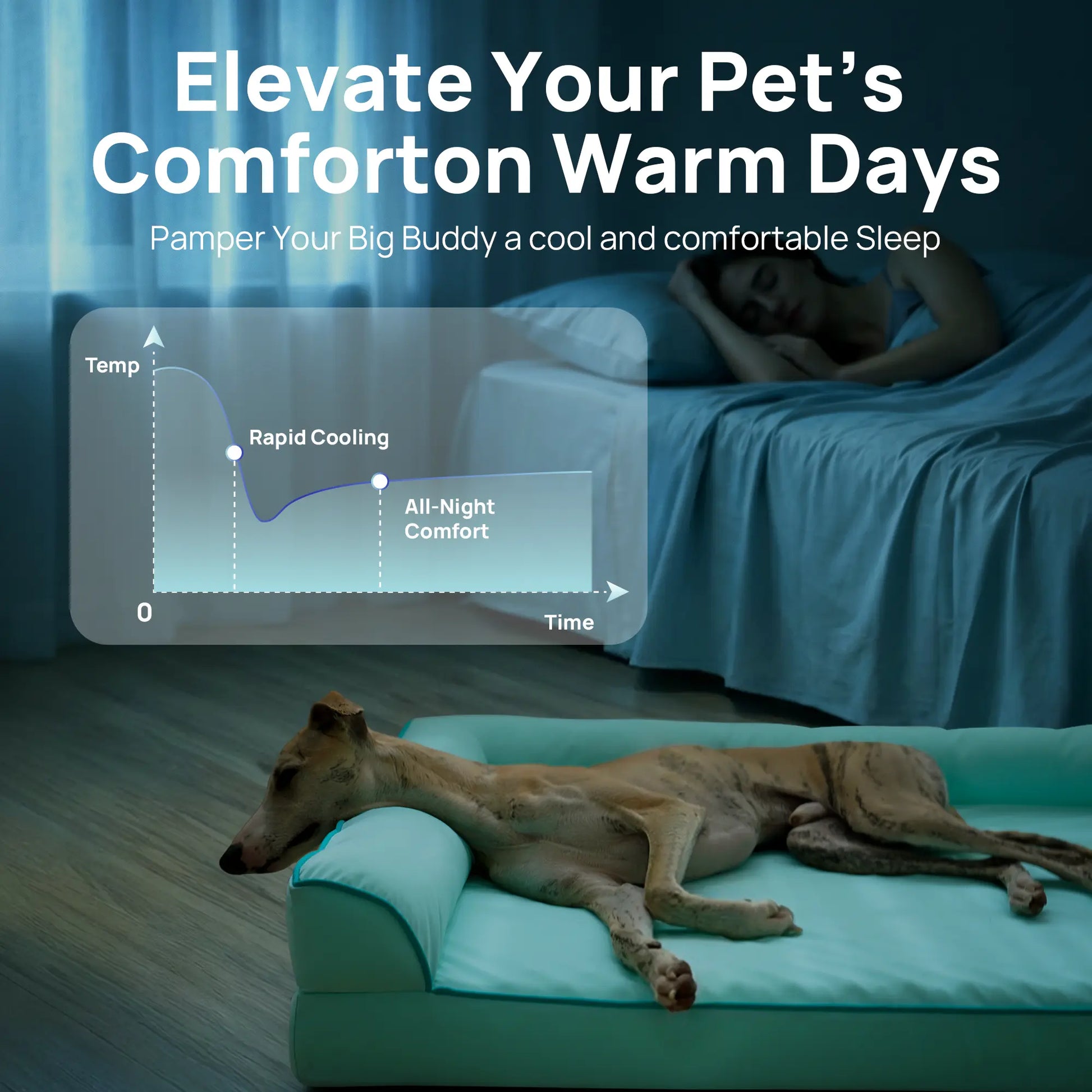 Blunique Cooling Orthopedic Dog Bed for Dogs & Cats, Waterproof Egg Crate Foam Pet Sofa Bed & Cooling Mat 2-In-1 Flat & C-Shaped Design, Q-Max 4.0 Temperature Regulating Fabric, Washable & Dryer Safe Pet Bed for All Seasons