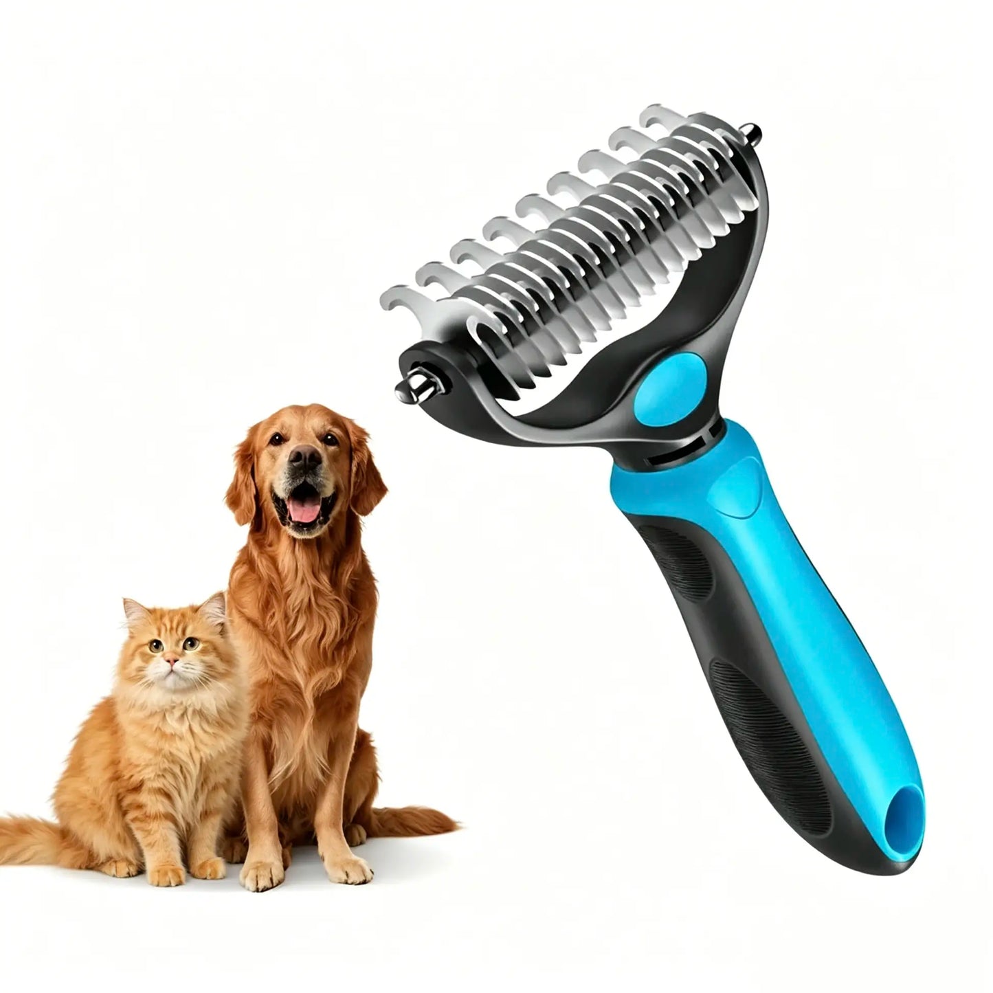 Pet Dematting Undercoat Rake for Long Haired Dogs Cats, Double Sided Deshedding Brush, Pain Free Tangle Remover to Reduce Shedding & Mats, Pet Grooming Tool N2 Comb