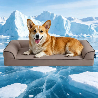 Blunique Cooling Orthopedic Dog Bed for Dogs & Cats, Waterproof Egg Crate Foam Pet Sofa Bed & Cooling Mat 2-In-1 Flat & C-Shaped Design, Q-Max 4.0 Temperature Regulating Fabric, Washable & Dryer Safe Pet Bed for All Seasons