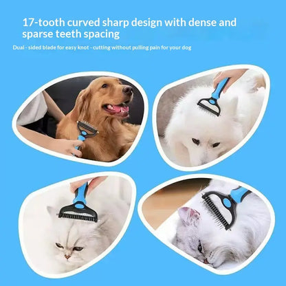 Pet Dematting Undercoat Rake for Long Haired Dogs Cats, Double Sided Deshedding Brush, Pain Free Tangle Remover to Reduce Shedding & Mats, Pet Grooming Tool N2 Comb