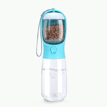 2-In-1 19Oz (550Ml) Portable Pet Outdoor Water Bottle with Food Container, Automatic Feeder Water Dispenser for Dogs, Cats for Walking, Hiking (Blue)