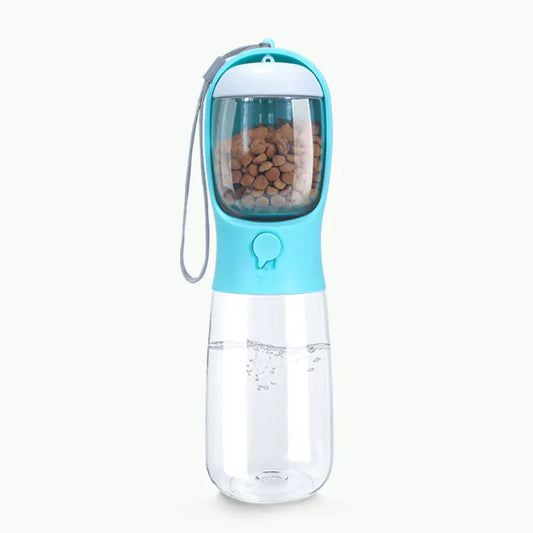 2-In-1 19Oz (550Ml) Portable Pet Outdoor Water Bottle with Food Container, Automatic Feeder Water Dispenser for Dogs, Cats for Walking, Hiking (Blue)