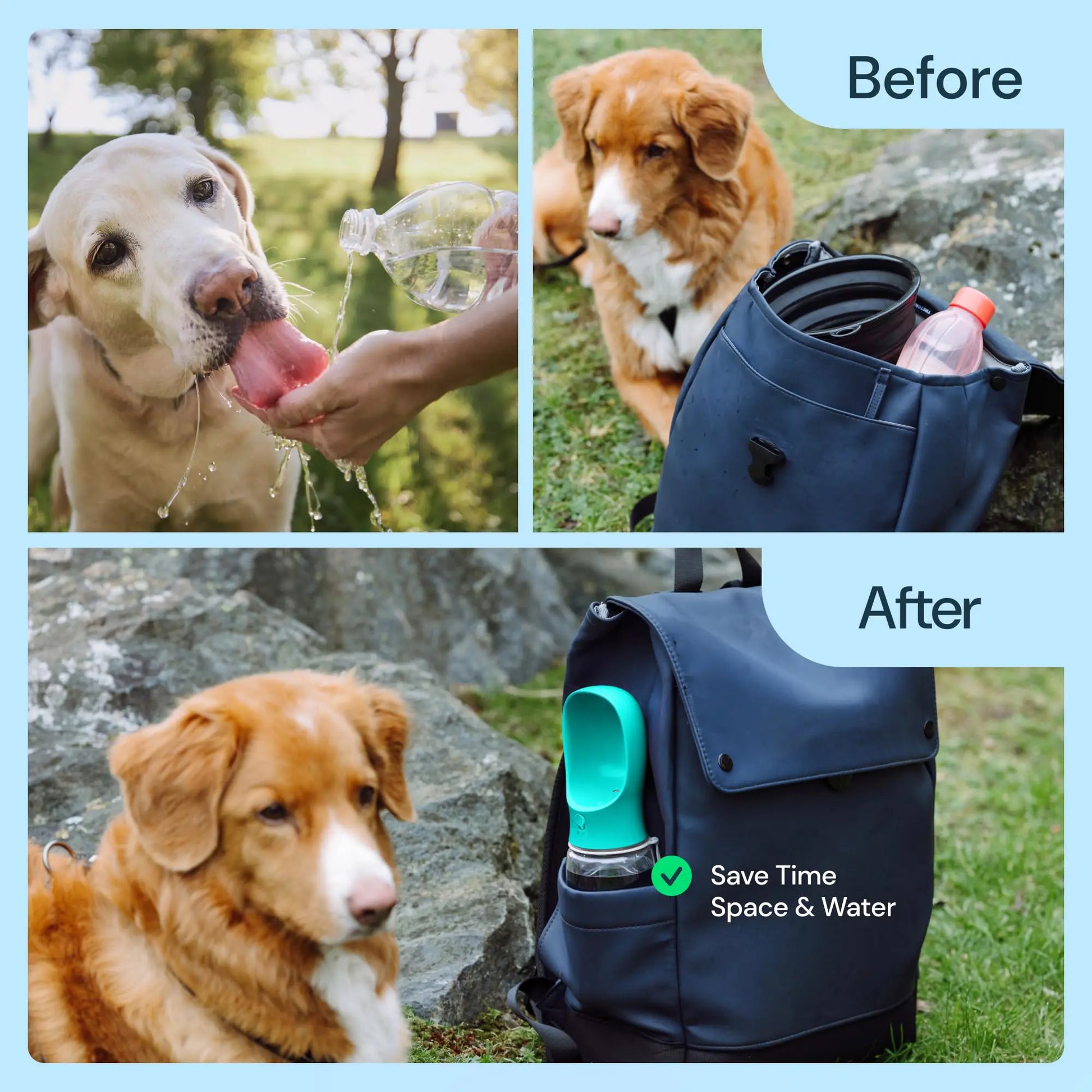2-In-1 19Oz (550Ml) Portable Pet Outdoor Water Bottle with Food Container, Automatic Feeder Water Dispenser for Dogs, Cats for Walking, Hiking (Blue)