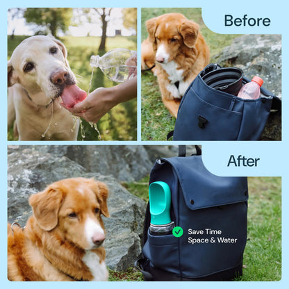 2-In-1 19Oz (550Ml) Portable Pet Outdoor Water Bottle with Food Container, Automatic Feeder Water Dispenser for Dogs, Cats for Walking, Hiking (Blue)